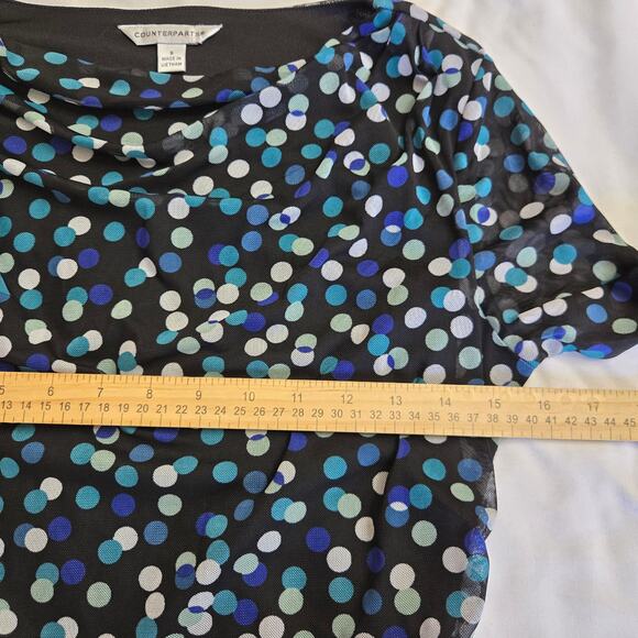 Counterparts Vtg Y2K Twee Polka Dot Drape Cowl Neck Semi-Sheer Artsy Mesh Top S - Picture 10 of 11